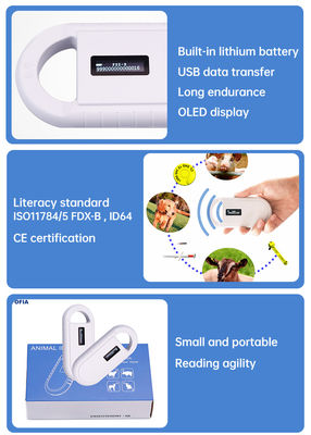 Fofia Máy cầm tay Vật liệu nhựa động vật Microchip RFID Card Reader PT160 134.2kHz OLED Screen USB Lithium Battery CE Chứng nhận ISO 5-10cm