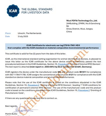 FOFIA FULL ICAR Animal Identification Tags –  Certified For Cattle And Sheep 