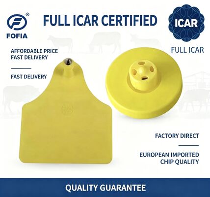 Full ICAR ET908+T905 RFID chống nước TPU thẻ tai động vật màu vàng FDX-B 134.2Khz EM4305 Chip bò