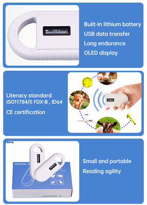 Máy đọc thẻ RFID vật nuôi nhựa cầm tay PT160 màn hình OLED 134.2kHz pin lithium USB CE chứng nhận ISO 11784/11785