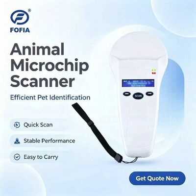 FOFIA Bộ đọc cầm tay RFID màu trắng bền 128x32 màn hình OLED USB Tiêu chuẩn ISO11784/5 cho sử dụng vật nuôi bằng nhựa từ xa