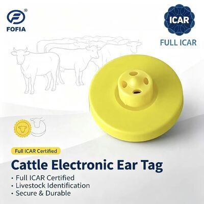 New Full ICAR LF Waterproof RFID TPU Yellow Animal Ear Tags 14.5mm ET908+T901 Chips 5 năm bảo hành Fofia Sản phẩm sử dụng gia súc