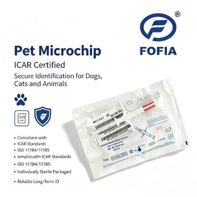 Không thấm nước Fofia Mới bán nóng RFID 134.2kHz PP Vật liệu ID chó Microchip Không thấm nước sử dụng nông trại Tiếng tiêm thú cưng 1,5 năm