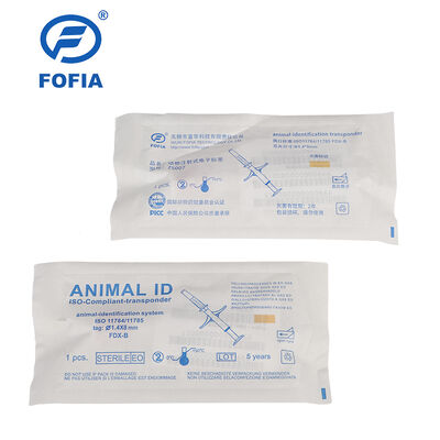 FOFIA ZS007 ICAR được chứng nhận 134.2kHz RFID Ear Tag Animal Microchip FDX/EM4305 IP67 Không thấm nước trắng PP 1.4x8mm Chó mèo vật nuôi