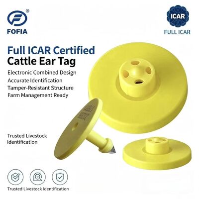New Fofia Full ICAR ET908+T901 RFID chống nước LF TPU thẻ tai động vật màu vàng 14,5mm Chips bò bò bò 5 năm Bảo hành 0.01g