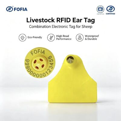 Tag tai điện tử kết hợp Fofia cho cừu, dê, chống thấm nước, bền bỉ, chip theo dõi động vật RFID, mã laser TPU, trang trại, bảo hành 3 năm
