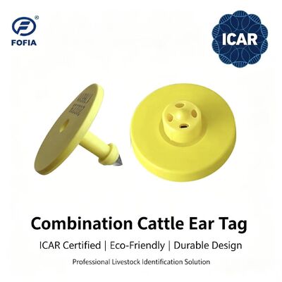 Không thấm nước Fofia đầy đủ ICAR chứng nhận ET908 + T901 màu vàng RFID TPU thẻ tai bò chất lượng cao 1,5 năm bảo hành Sản phẩm bò