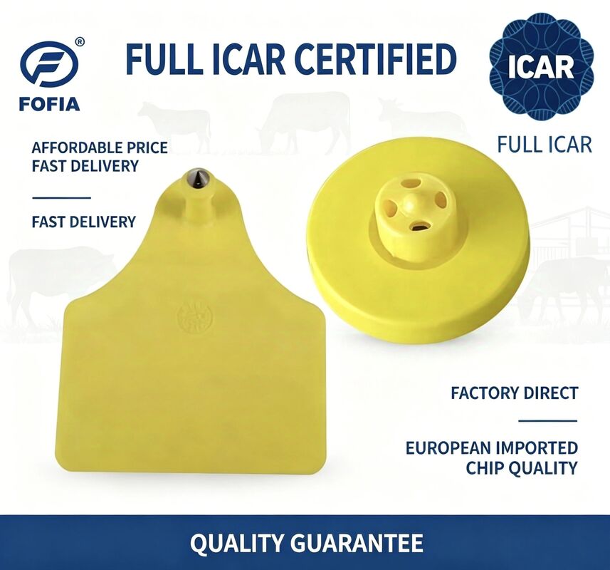 Full ICAR ET908+T905 RFID chống nước TPU thẻ tai động vật màu vàng FDX-B 134.2Khz EM4305 Chip bò