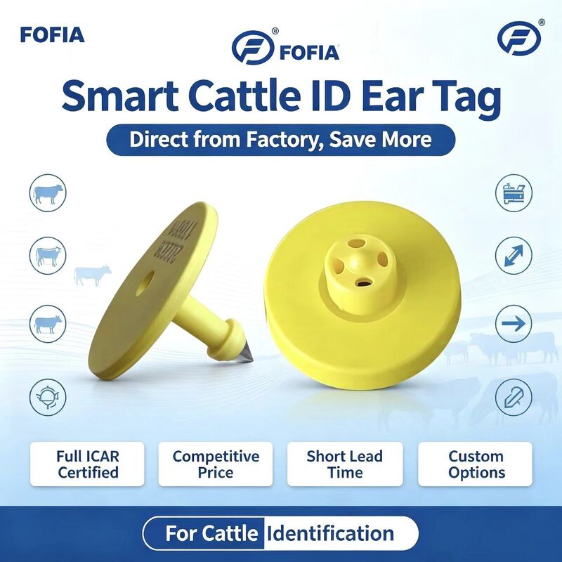 Full ICAR ET908+T901 RFID chống nước LF TPU thẻ tai động vật màu vàng 14.5mm EM4305 chip 5 năm bảo hành bò Fofia