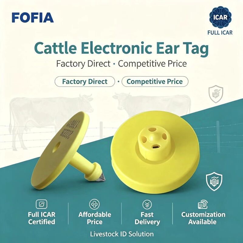 Mới Full ICAR Chống Nước RFID TPU Thẻ Tai Động Vật Màu Vàng 14.5 Mm EM4305 Chip Bảo Hành 5 Năm Fofia Sử Dụng Trang Trại