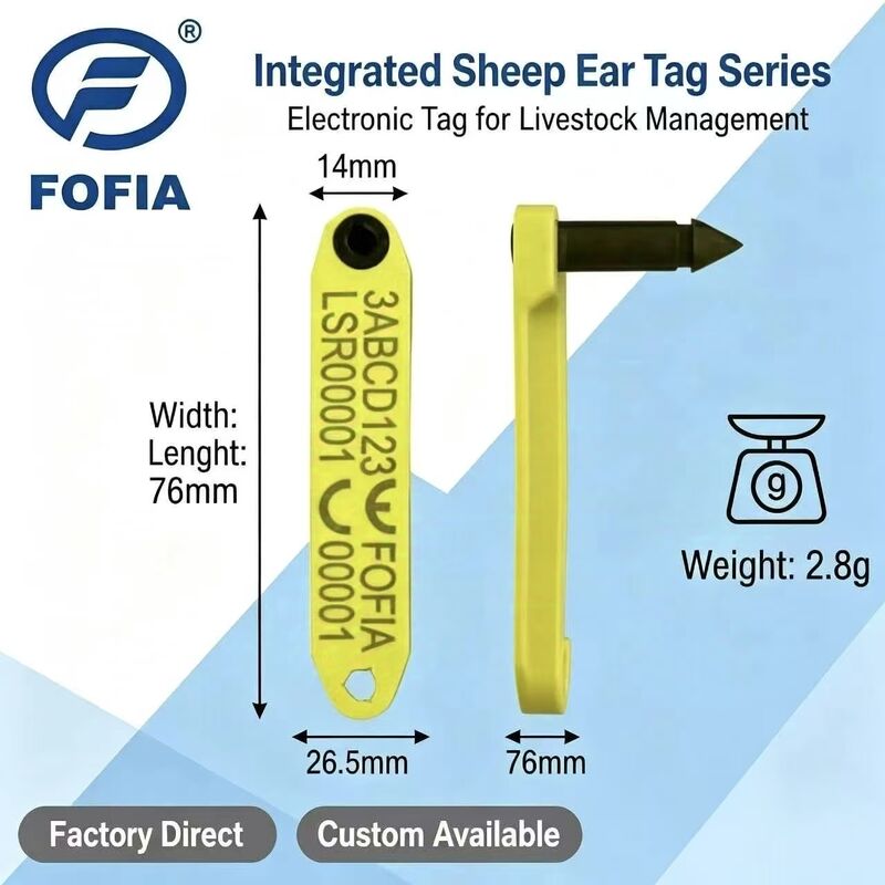 Thẻ tai điện tử RFID Fofia HDX chống chịu nhiệt độ cao, chống rơi, mã laser ET969 cho cừu vàng 1.5"
