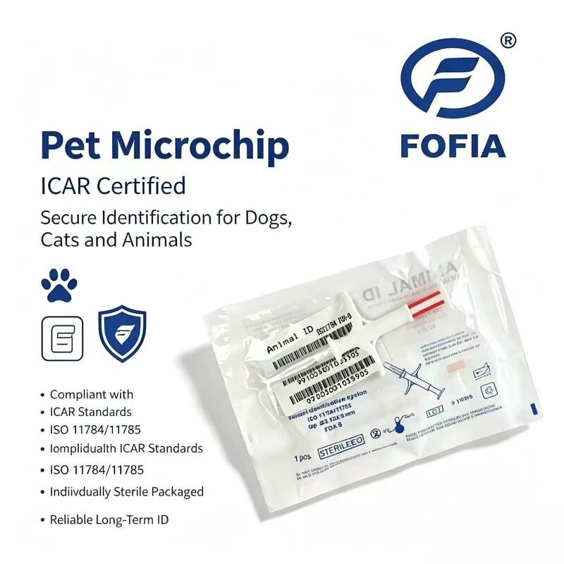 Không thấm nước Fofia Mới bán nóng RFID 134.2kHz PP Vật liệu ID chó Microchip Không thấm nước sử dụng nông trại Tiếng tiêm thú cưng 1,5 năm