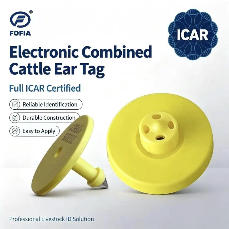 Thẻ Tai Bò RFID TPU Fofia ET908 Màu Vàng Chống Thấm Nước, Chứng Nhận ICAR, Bảo Hành 1.5 Năm, Theo Dõi Động Vật cho Lợn & Cừu