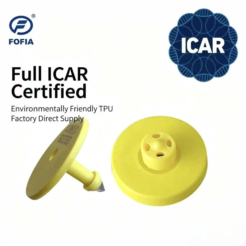 Fofia mới chống nước Full ICAR chứng nhận ET908 màu vàng RFID TPU Cow Ear Tag 1,5 năm bảo hành Mã hóa laser Theo dõi động vật bò