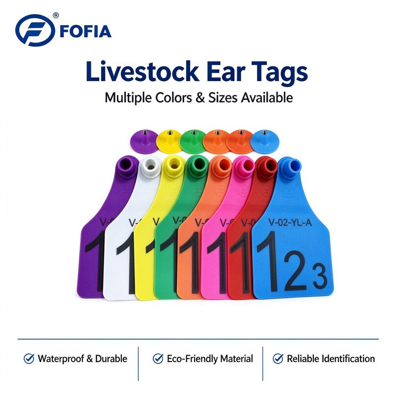Fofia T921+T901 New Cattle Animal Tracking Ear Tag High Quality RFID TPU Plastic Chip Laser Coding 1.5 Year Warranty for Farm