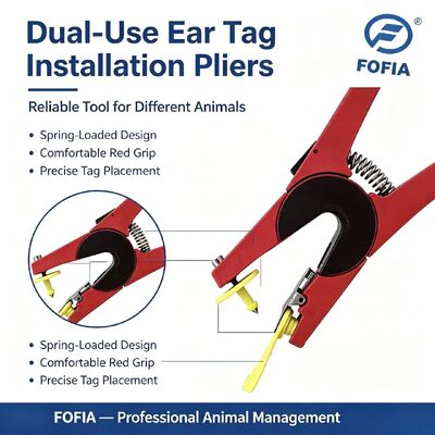 Dụng cụ gắn thẻ tai vật nuôi RFID FOFIA hợp kim nhôm đỏ mới với mã Laser cho thẻ tai bò lợn cừu & ngựa